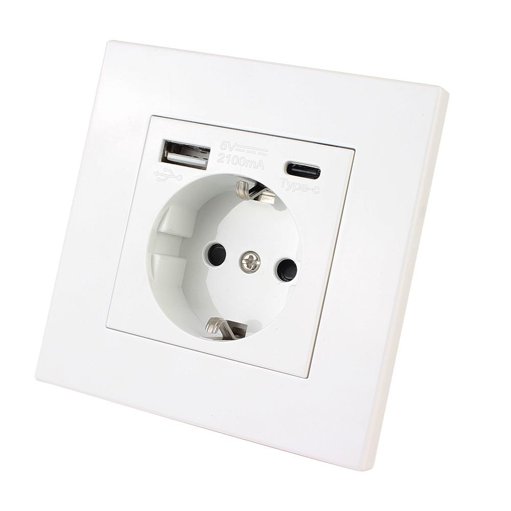 Электрическое настенное зарядное устройство, адаптер, немецкая розетка, розетки, стандарт ЕС, 16 А, с usb-портом для зарядки типа C, панель ПК