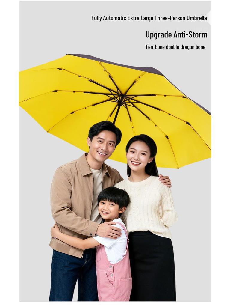 Усиленный ветрозащитный очень большой черный зонт для троих - Двойного назначения для солнца и дождя