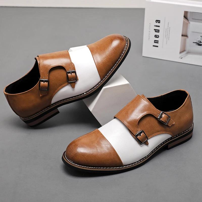 Business Casual Men's Shoes Buckle Fastening Retro British Style Rubber Outsole Leather Upgraded Large Size 48 Zapatillas Male