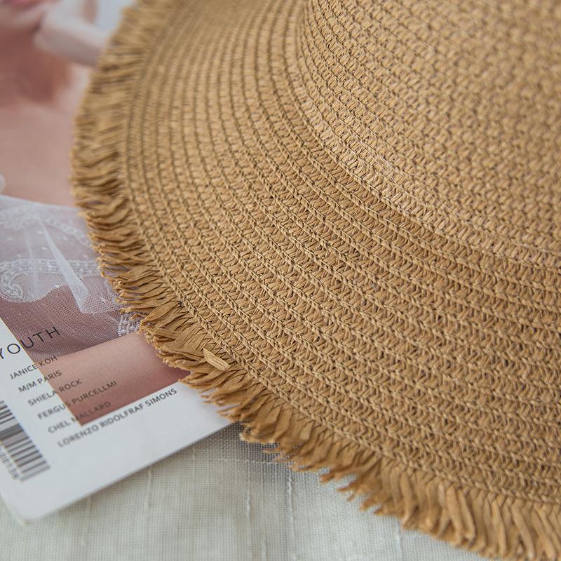 Women's Summer Flat Top Straw Hat , Wide Brim Sun Protection Beach Fisherman Hat, Breathable Hand-Woven For Seaside Photography