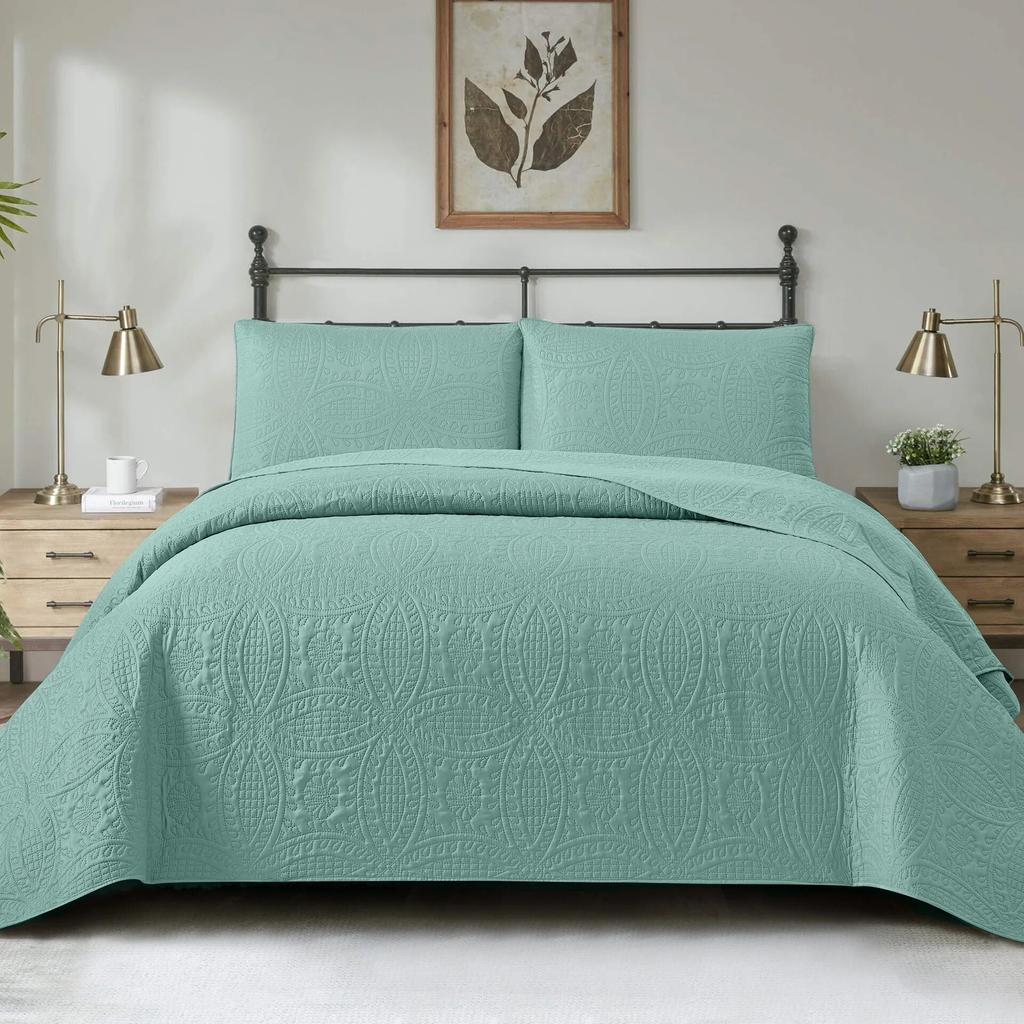 Luxury Solid Color Quilted Bedspread 3pcs Set Bedsheet And Pillowcase King Queen Size Bed Cover Embossed Bed Coverlet