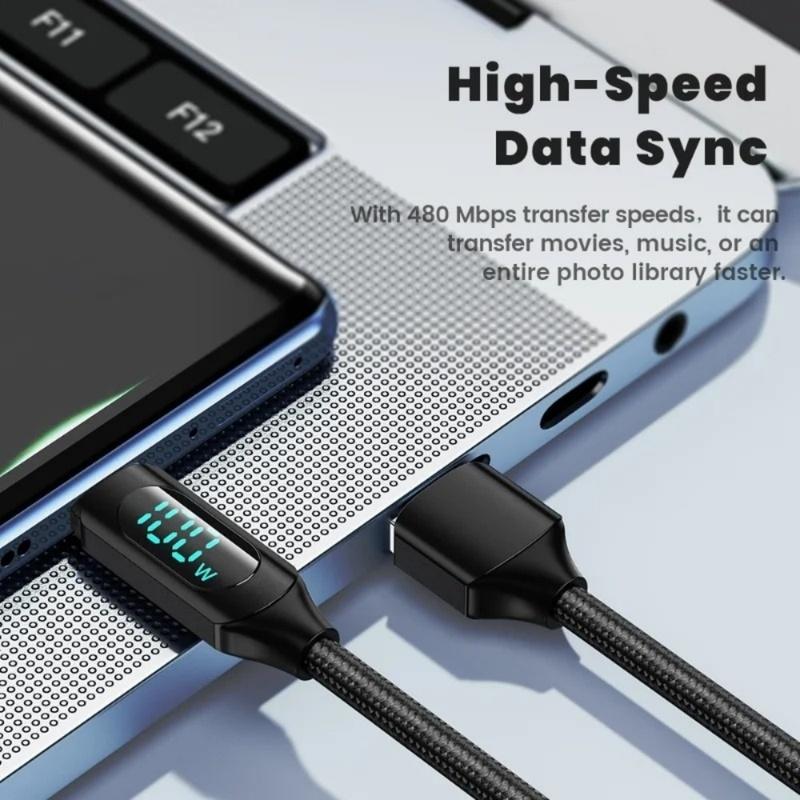 120 Вт USB A на Type C Светодиодный Цифровой Дисплей Быстрая Зарядка Кабель для Данных Нейлоновая Оплетка USB Шнур для Зарядки Type C на Type C PD 6A USB Кабель