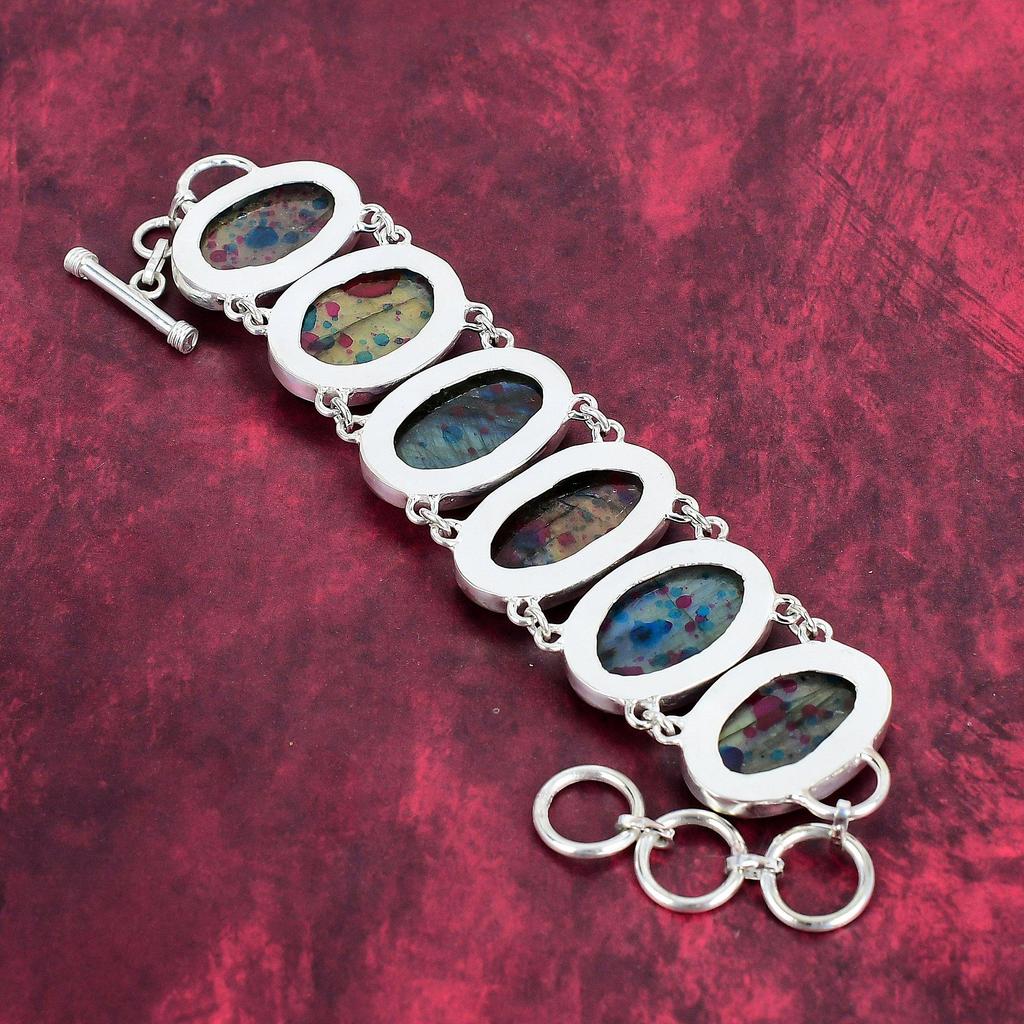 Multi Flash Labradorite Gemstone Jewelry, Handmade Charming Bracelet For Her, 925 Solid Sterling Silver With Adjustable Chain Bracelet Jewelry