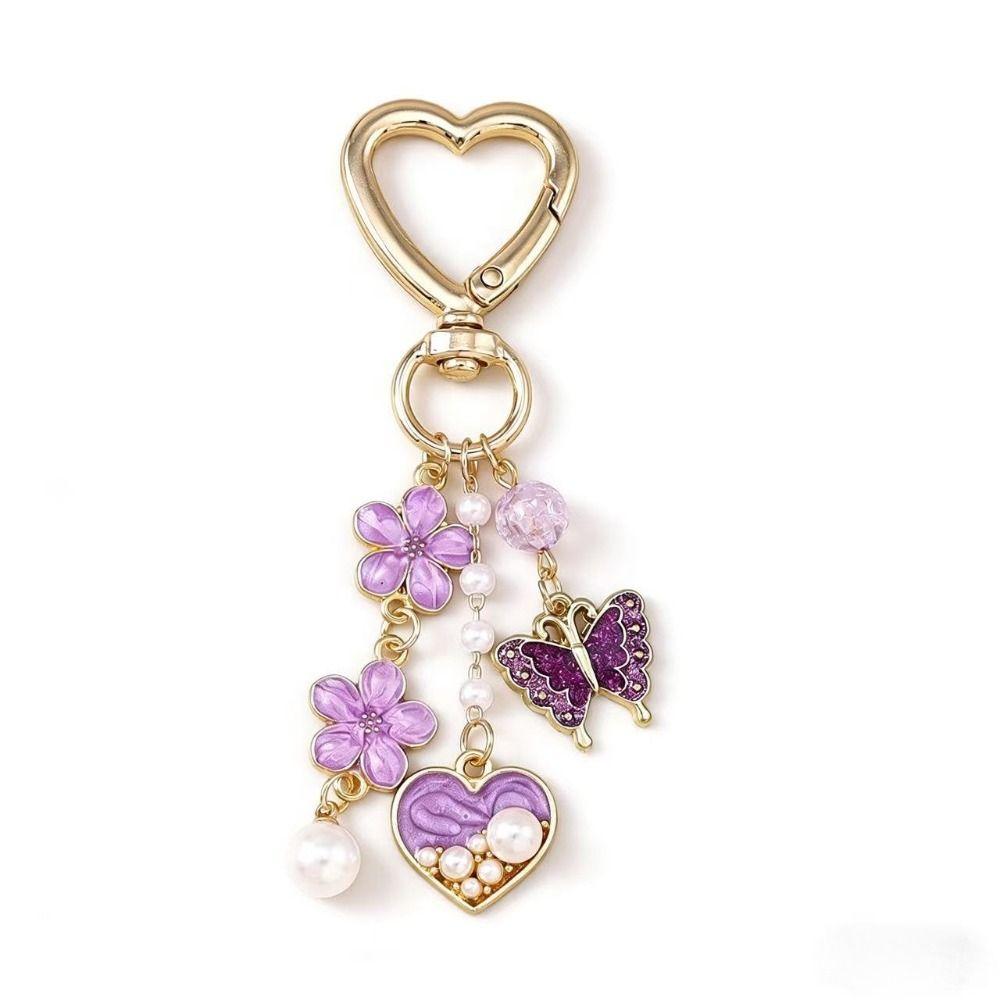 Hanger Enamel Butterfly Keychain DIY Heart Key Ring Cute Flower Pendant Women