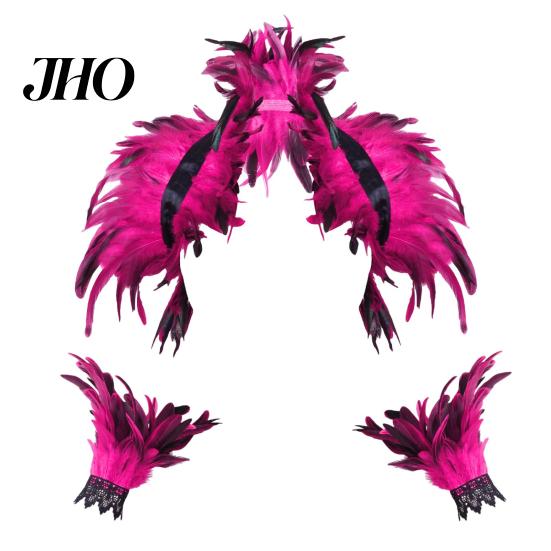 Feather Shawl 1 Set Fake Collar with Wrist Ring Gothic Style Imitation Adjustable Velvet Strap Hollow Out Lace Unisex Model Stage Show Performance