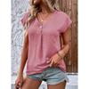 GMXIA Women's Summer V-neck Button-up Top Batsleeve T-shirt Loose Casual Shirt