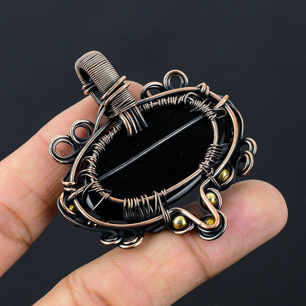 Великолепное Древо Жизни, черный оникс, драгоценный камень, чистая медная проволока, обернутая подвеской ручной работы, ювелирные изделия