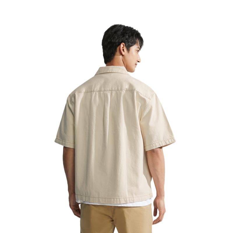 Calvin Klein Сплошной цвет, однобортная рубашка с квадратным карманом и короткими рукавами, мужские топы, светло-хаки, 40MM729-CXX