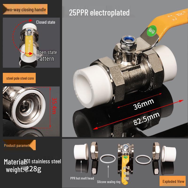 4-Point Double Union 20PPR Stainless Steel Ball Valve for Household Water Pipe Fittings