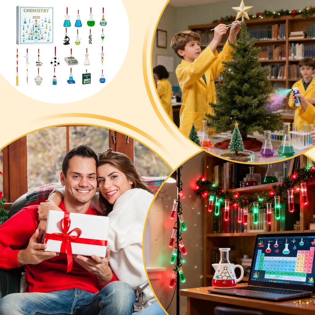 2025 Christmas Chemistry Advent 2D Acrylic Seasonal Decor 24 Days Advent Countdown Calendar Ornaments for Home Decorators Front