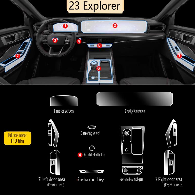For Ford Explorer Tpu Transparent Film Car Interior Sticker Center Control Navigator Door Protection Film Car Accessories