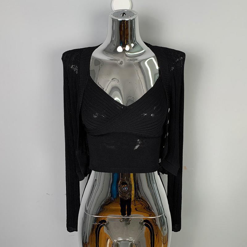 Корейский трикотажный комплект из камзола с V-образным вырезом и короткого кардигана в стиле Дондэмун для женщин