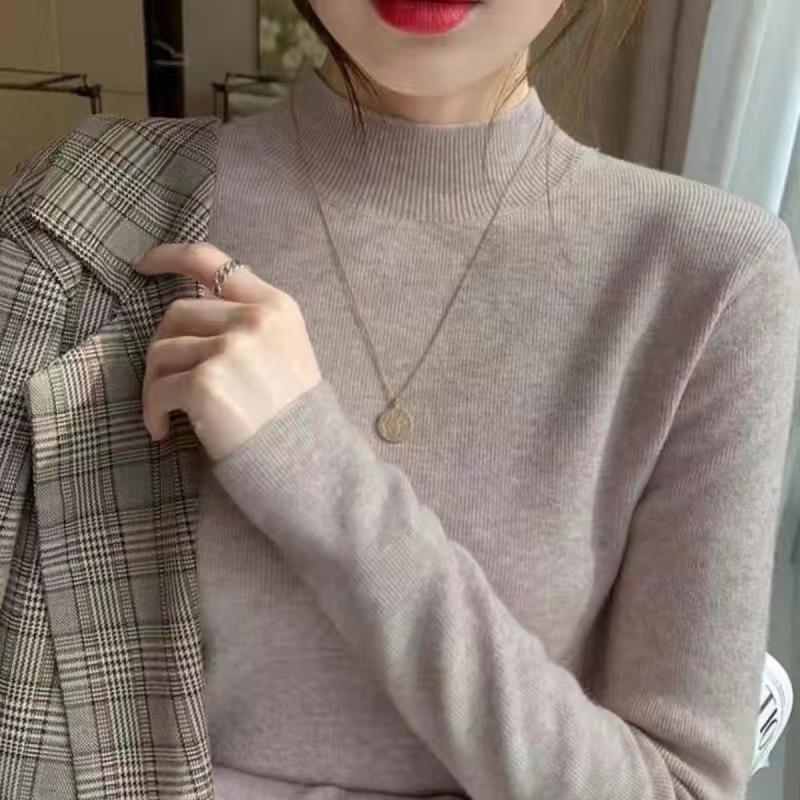 Водолазка свитер женский модный эластичный топ женский трикотажный свитер длинный рукав низ вязаный свитер