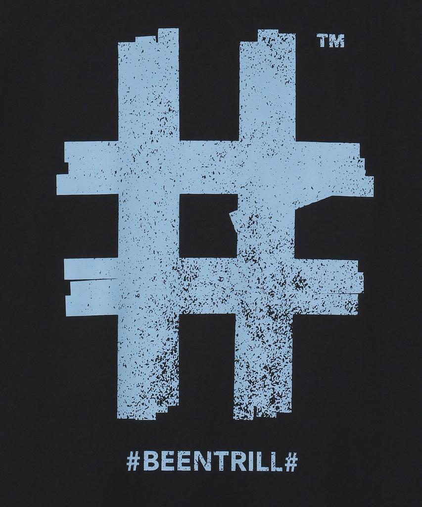 BEENTRILL Футболка оверсайз с коротким рукавом и принтом-штампом с хэштегом (черный)