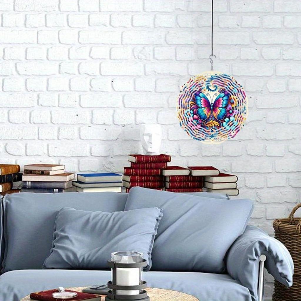 Dynamic Outdoor Wind Chime Decor - Colorful Butterfly & Floral Metal Spinner (High-End Sublimation Craft)