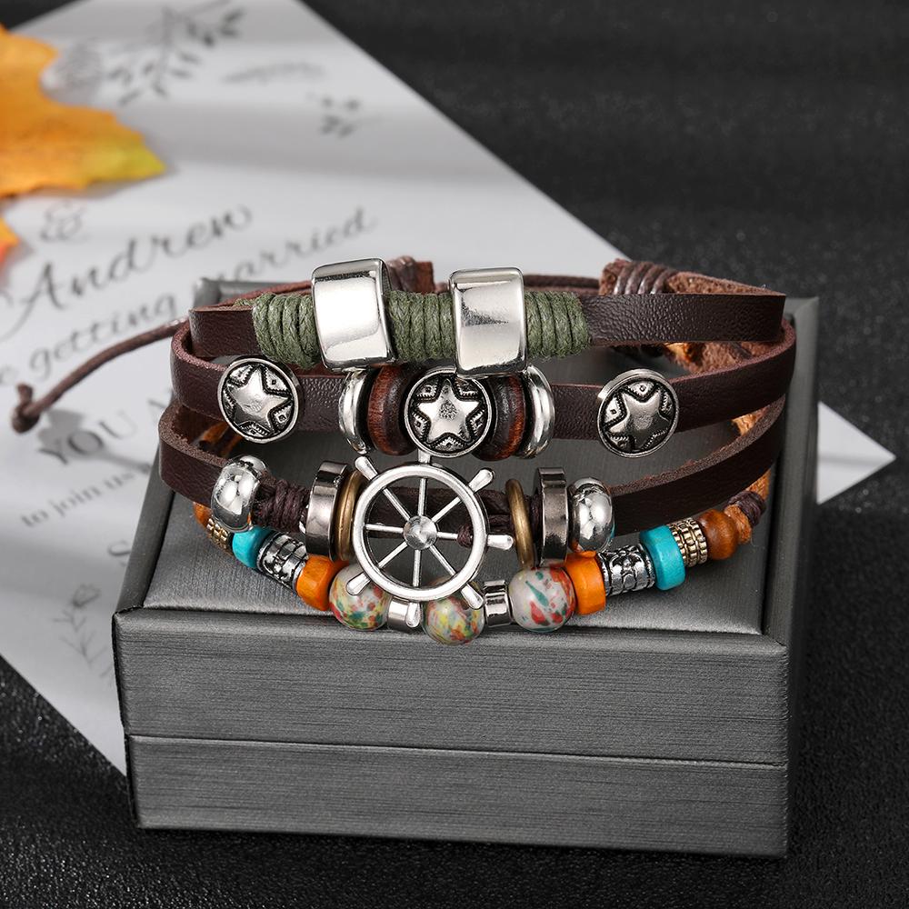 Винтажные кожаные тканые многослойные браслеты в этническом стиле в стиле бохо Эффектные украшения для женщин и мужчин