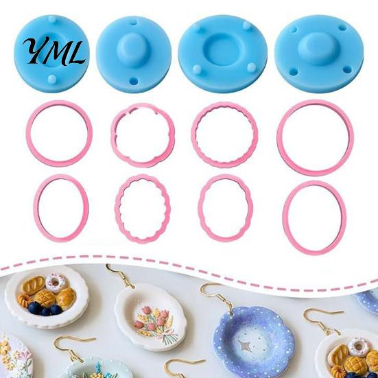 Clay Crafting Tools for Beginners 12Pcs Mini Plate Molds, Earring Molds with Positioning Base, Multi?Shape Tray Mold Jewelry Cutters DIY Polymer