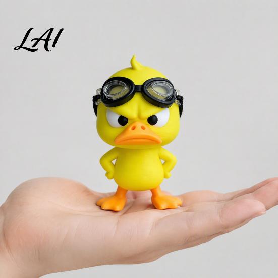 Yellow Duck Ornaments 3D Printed Angry Figurine with Detachable Swimming Goggles Funny Lively Tabletop Displays Statue Desktop Ornament for