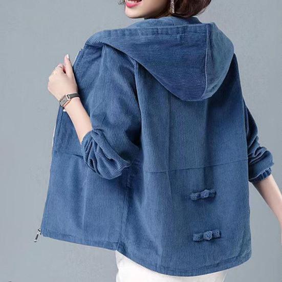 Женская куртка с капюшоном, свободная короткая куртка, повседневная толстовка с капюшоном на молнии, ветрозащитная однослойная вельветовая куртка