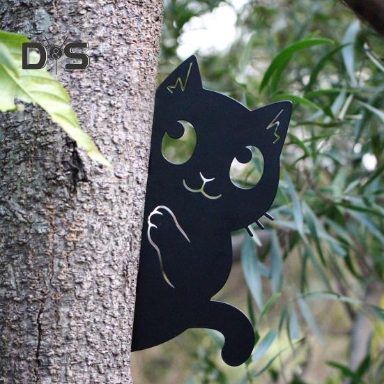 Черная кошка садовый знак металлический силуэт прячущегося кота украшение фермерский дом наружное украшение для любителей кошек двор домашний интерьер декор