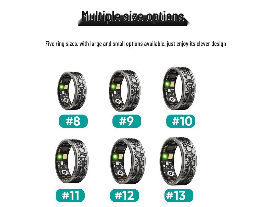 Bluetooth 5.0 Smart Ring: Titanium Steel, Non-fading, Monitors Heart Rate, Blood Pressure, Blood Oxygen, Sleep.