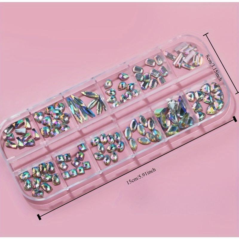 12Grids Crystal Nail Art Стразы Стеклянные Микс Формы AB Зеленый Синий Розовый Блестящие Камни для Ногтей Алмазные Плоские Камни Для Ногтей Подвески
