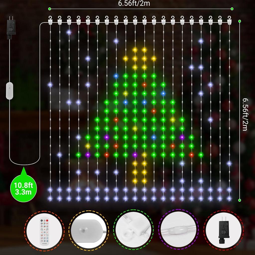 CoziTech Smart Curtain Lights 400 LED, Color Changing LED Curtains Light 6.6 * 6.6 FT, DIY Fairy String Flag Light Curtain for Bedroom Backdrop Party