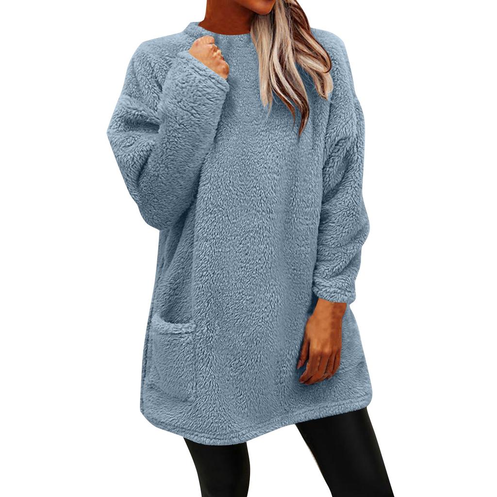 Женская модная повседневная теплая футболка с длинным рукавом и круглым вырезом с длинными рукавами