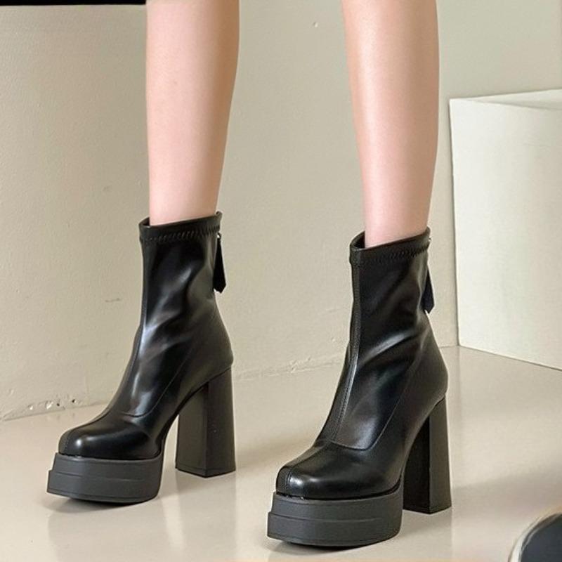 Модные женские туфли на платформе и супервысоком каблуке, модные женские ботинки на толстом каблуке, нескользящие короткие ботинки, высококачественные кожаные туфли для вечеринок, высокие каблуки, tacones