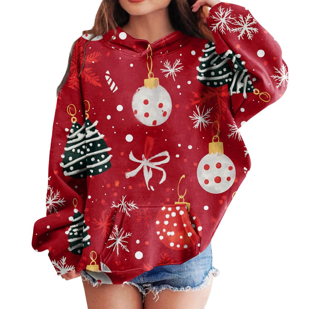 Sweatshirts For Teen Girls Hoodies Long Sleeve Drawstring Pullover Cute Oversized Hoodie Christmas Day