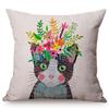 Cute Watercolor Painting Cat Flamingo Dog Kid'S Nursery Art Room Decorative Throw Pillow Case Cotton Linen Animal Cushion Cover