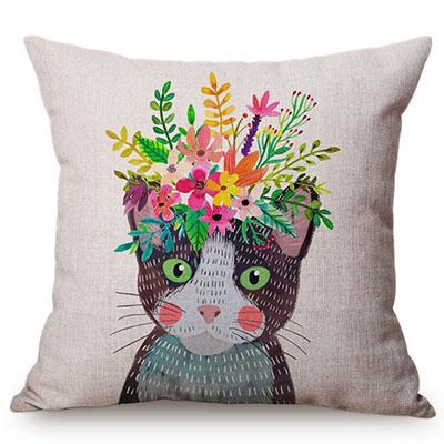 Cute Watercolor Painting Cat Flamingo Dog Kid'S Nursery Art Room Decorative Throw Pillow Case Cotton Linen Animal Cushion Cover