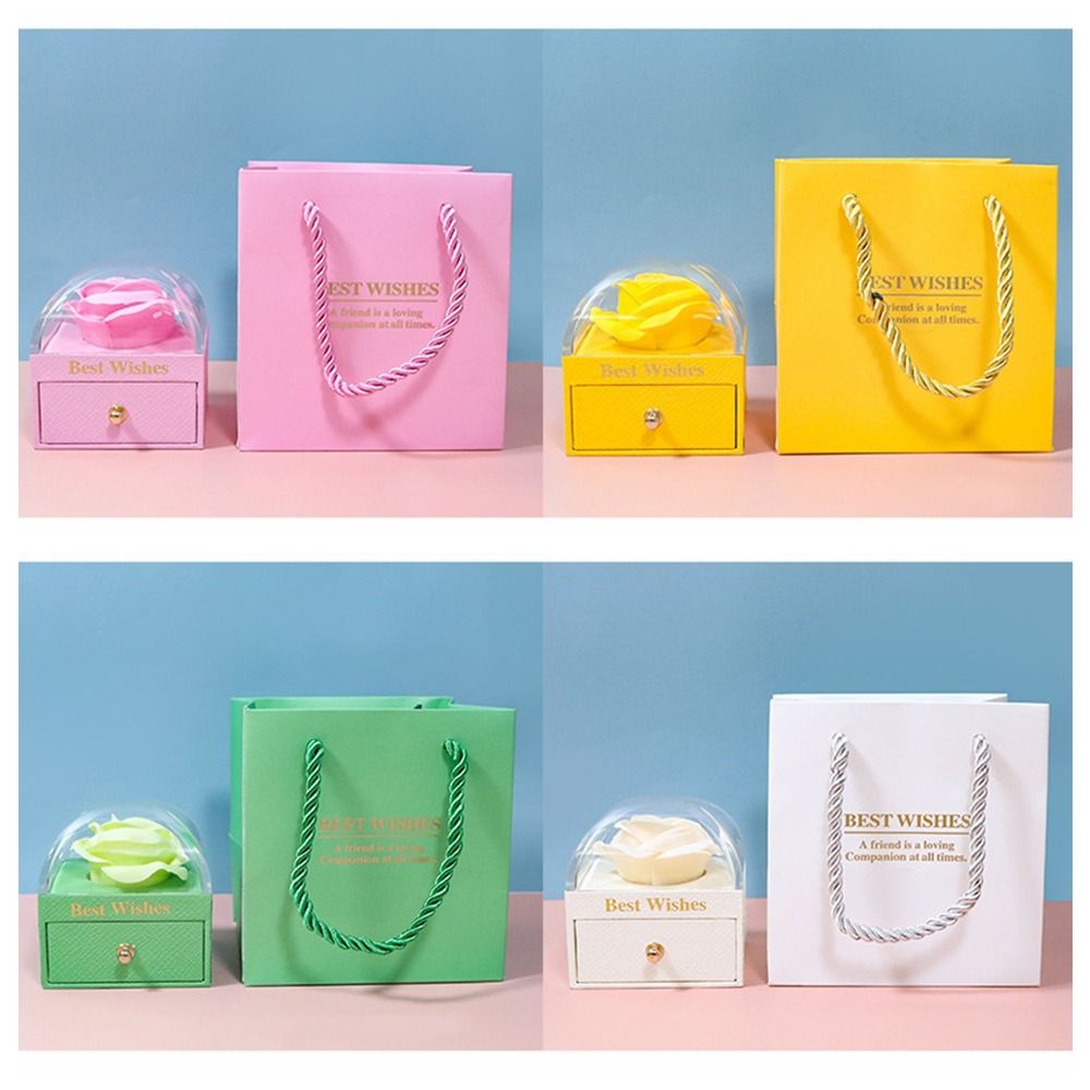 Paper Rose Jewelry Box Sponge Core Artificial Rose Decor Floral Gift Box Macaron Color Series Flower Shaped Jewelry Storage Case