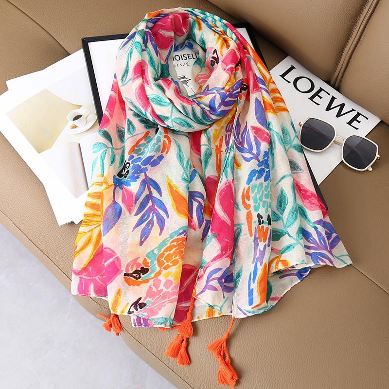 Designer Brand Women Scarf Bohemia Print Lady Shawls Cotton Feeling Soft Oversize Hijabs Neck Headband Tassel Foulard