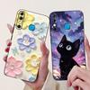 For Infinix Hot 8 Phone Case Hot 8 Lite Hot8 X650 X650C X650B X650D Elegant Floral Cat Pattern Black Silicone Soft TPU Cases