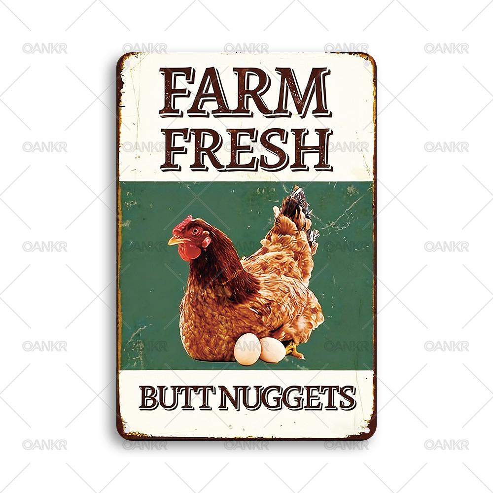 Vintage Chicken Metal Tin Sign Ideal Gift x Inch Funny Farm Fresh Butt Nuggets Wall Poster Metal Signs for Farm Garden Home