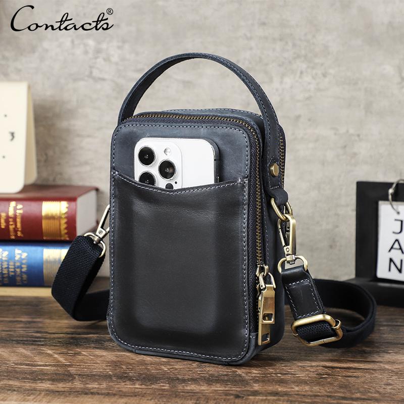 Genuine Leather Men Small Shoulder Bag Vintage Crossbody Messenger Bag With Phone And Card Holder Handbag