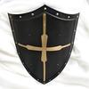71.12cm Medieval Crusader Shield Black and Gold Templar Cross Handmade Wall Decor LARP