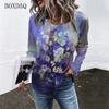 Женские футболки с длинным рукавом с цветочным принтом, весенне-осенняя уличная женская футболка с 3d цветочным принтом, большие размеры 8XL, женская одежда, повседневные топы