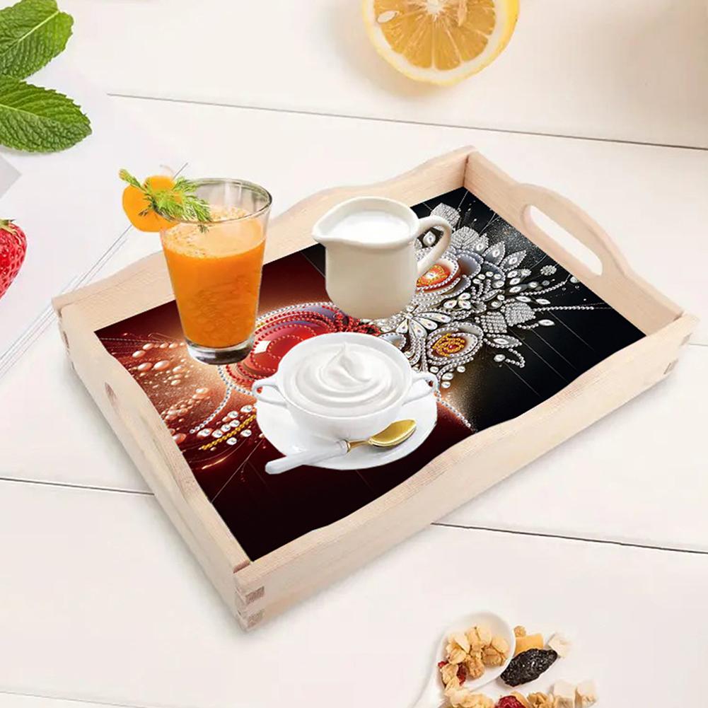DIY Diamond Painted Wooden Dining Plate with Handles Diamond Art Tableware Manager Tray Good for Parties Or Bed Food Tray