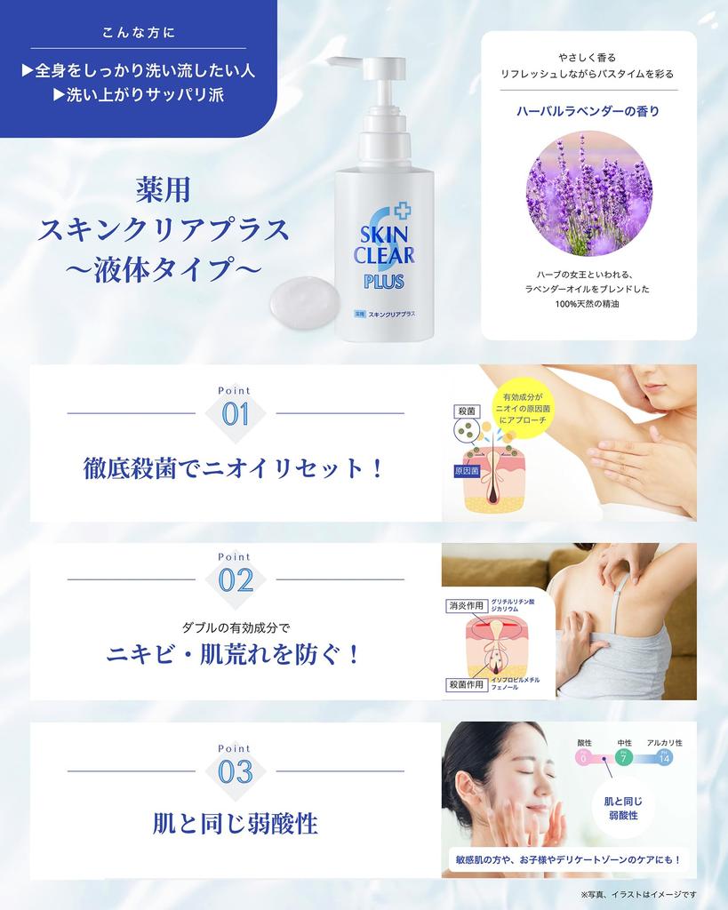 Medicated Body Wash SKIN CLEAR PLUS Medicated Skin Clear Plus Medicinal Soap Clean Herbal Lavender Scent Natural Essential Oil Body Odor Sweat Odor