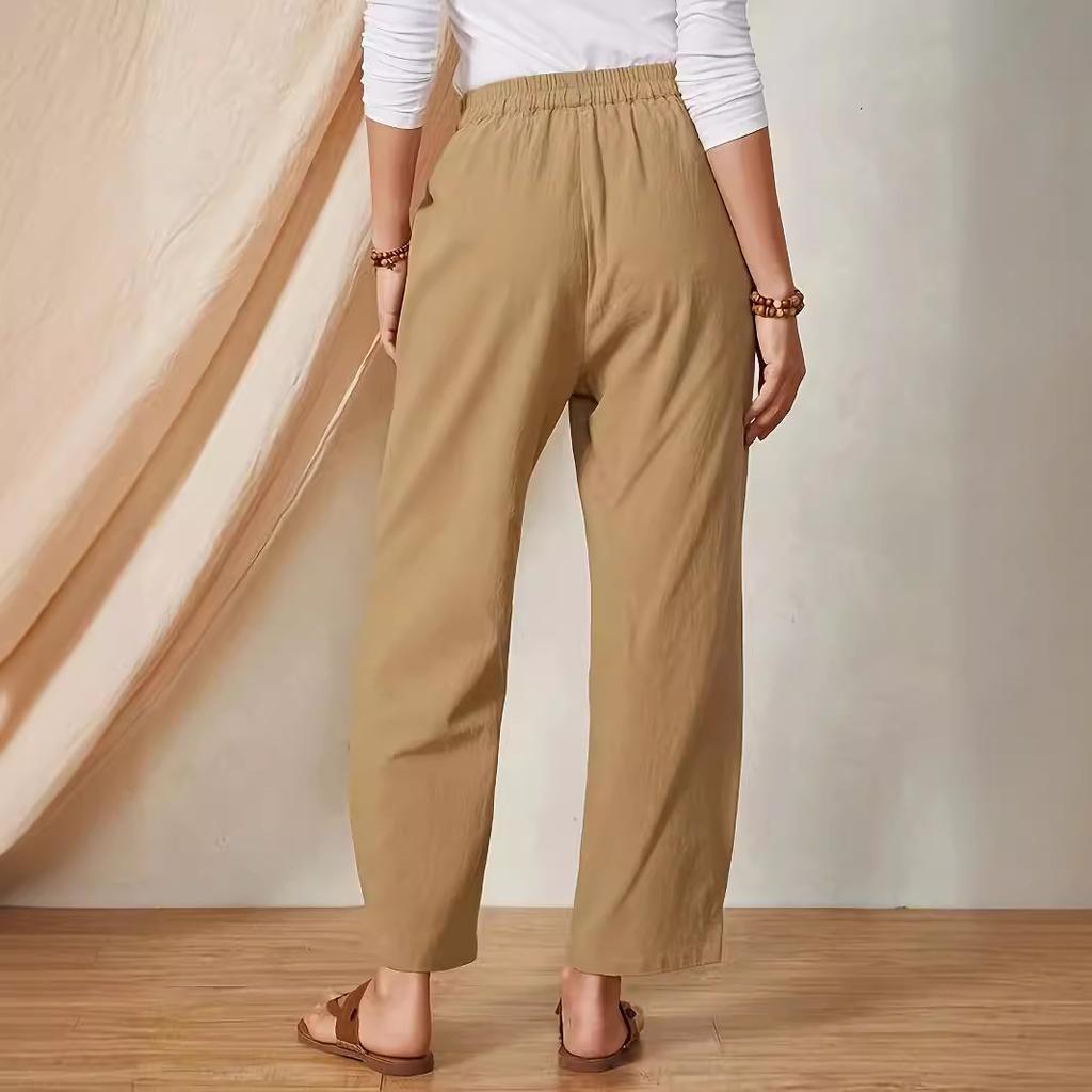 Весенние и летние женские брюки больших размеров, однотонные, с карманами, эластичным поясом, свободные, широкие брюки
