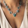 Women Faux Opal Turquoise Pendant Chain Choker Necklace Party Jewelry
