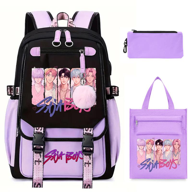 K-Pop Anime Cartoon Printed Student Casual Backpack Trend Tote Bag Pencil Case Set