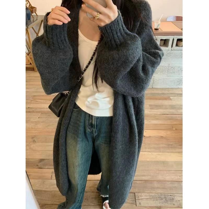 Корейский вязаный кардиган осень-зима мятный мамбо стиль мягкий, нежный, ленивый и свободный свитер средней длины выше колена куртка