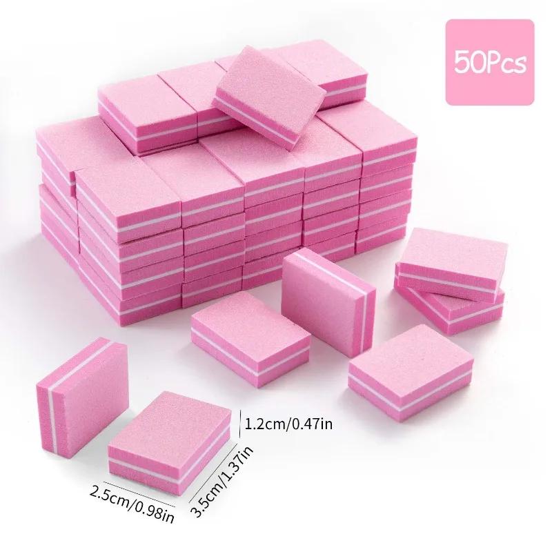 50pcs/pack Mini Sanding Nail File Sponge Cube Two-sided Polished Sponge Strip Block Professional 100/180 Sandpaper Manicure Tool