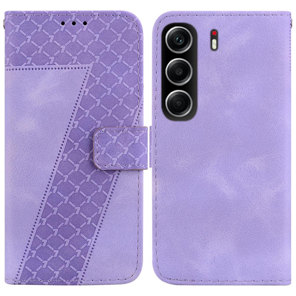 For TECNO Camon 40 4G Stand Case 7-Shaped Pattern Imprint Leather Phone Cover with Strap