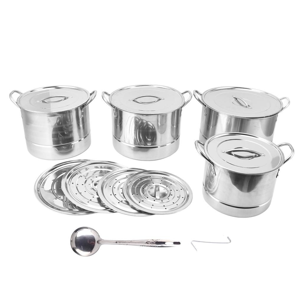 4PCS Soup Pot Set Stainless Steel Multipurpose Sauce Pot Kitchen Cookware with 8 Lids for Cooking Steaming Stir Frying