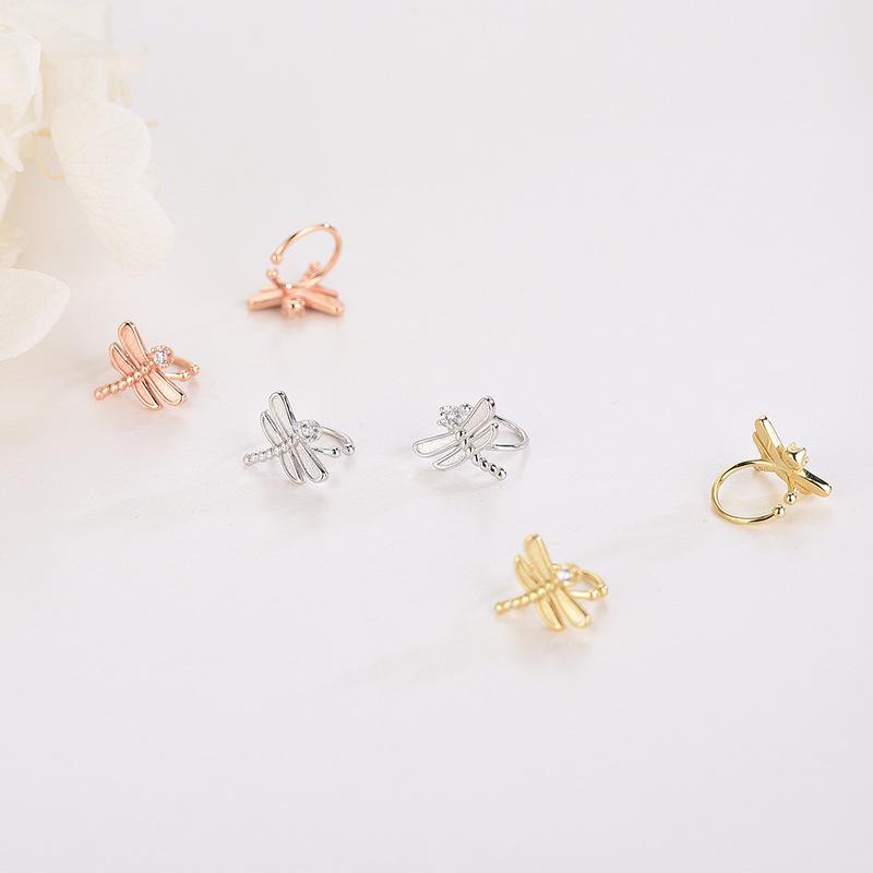Banyan Tree S925 Sterling Silver Butterfly Earrings with Diamonds - Japanese & Korean Style, Cute Animal Ear Bone Clip