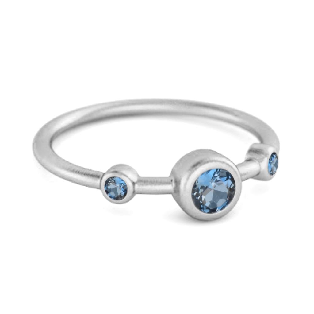 London Blue Topaz Triple Bezel- 925Set Ring - 925 Sterling Silver